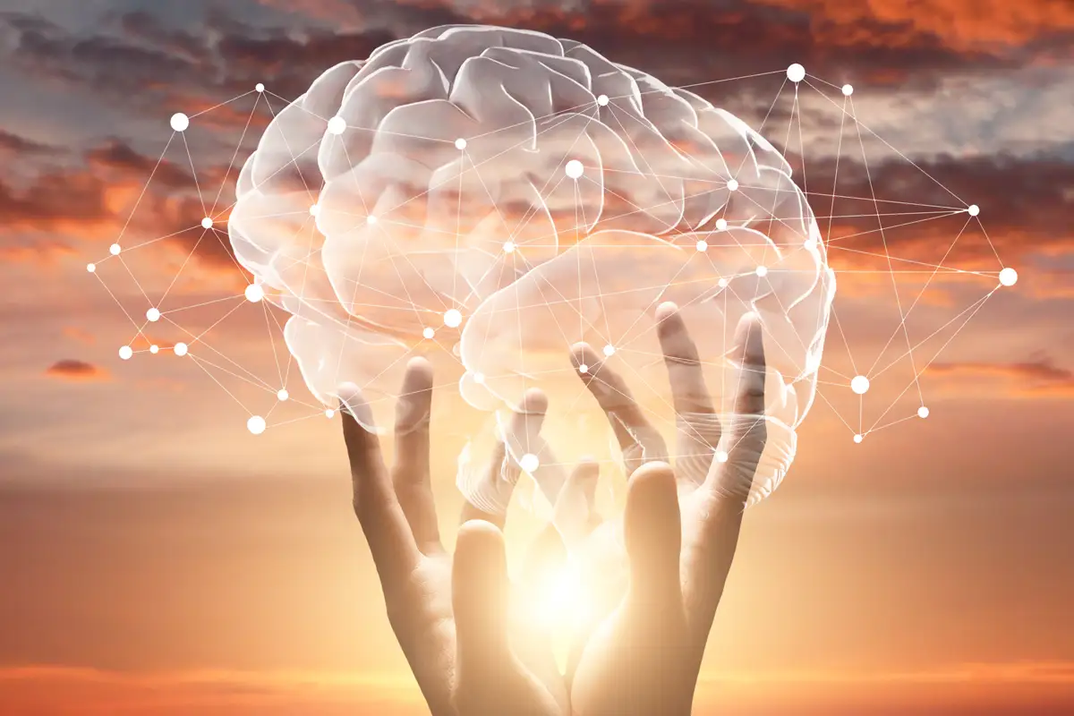 representación del cerebro sobre cielo