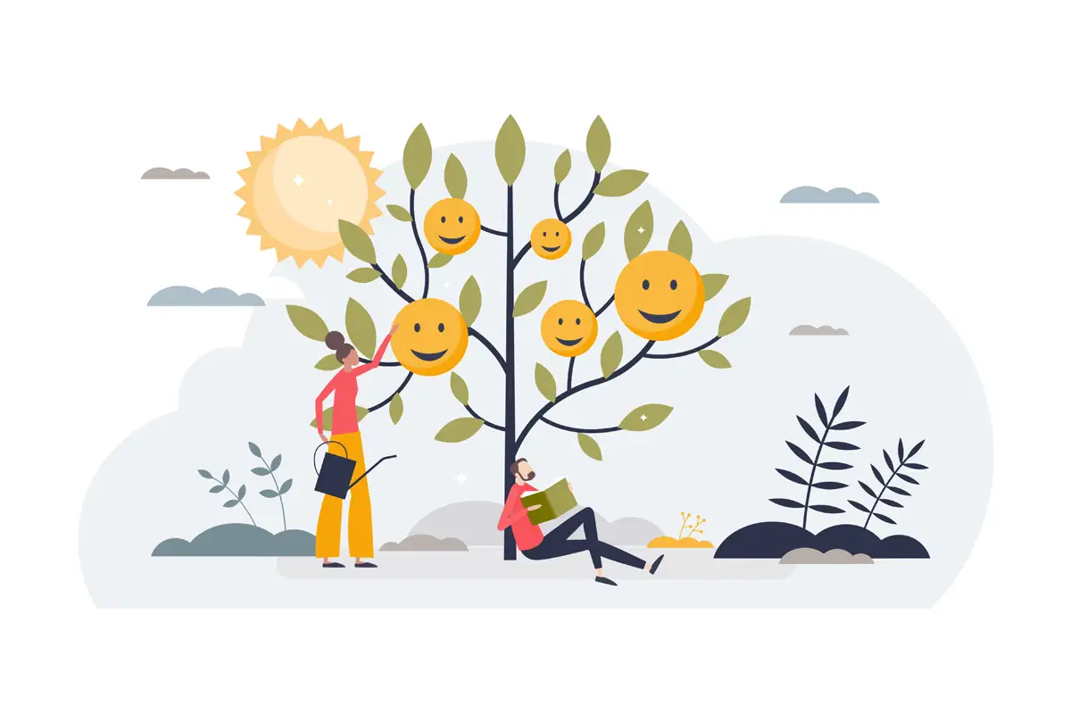 árbol con caras sonrientes