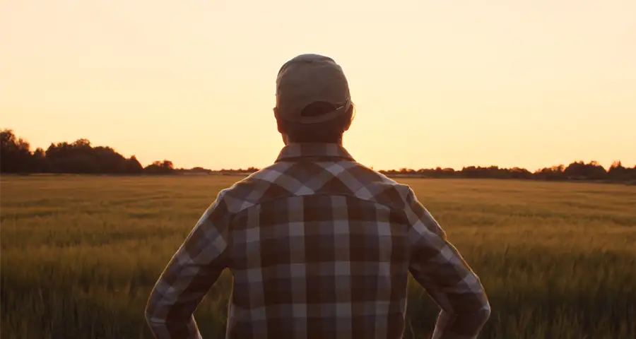 hombre mirando al horizonte al atardecer