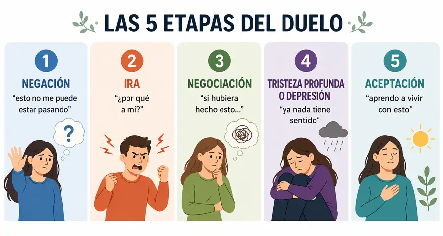 ilustración de las cinco etapas del duelo