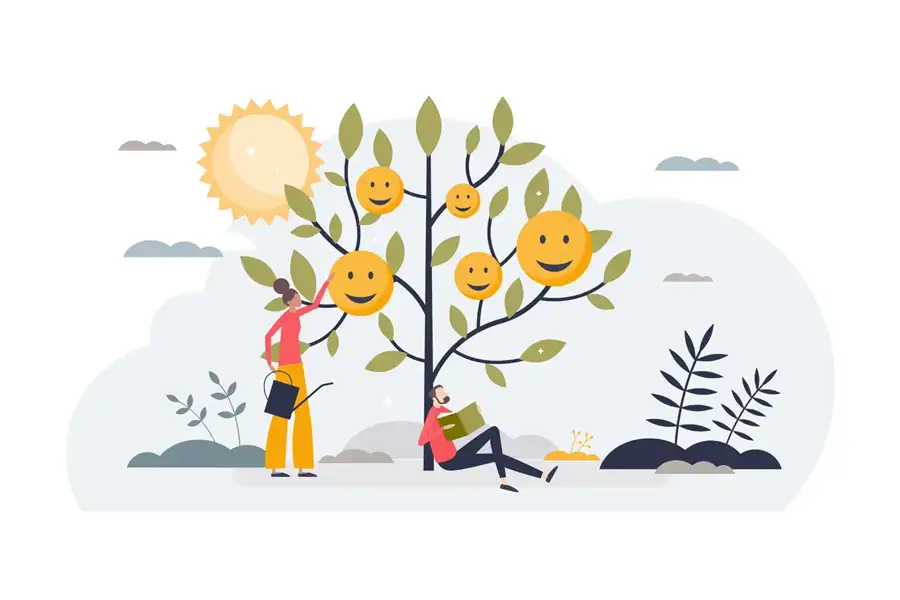 árbol con caras sonrientes
